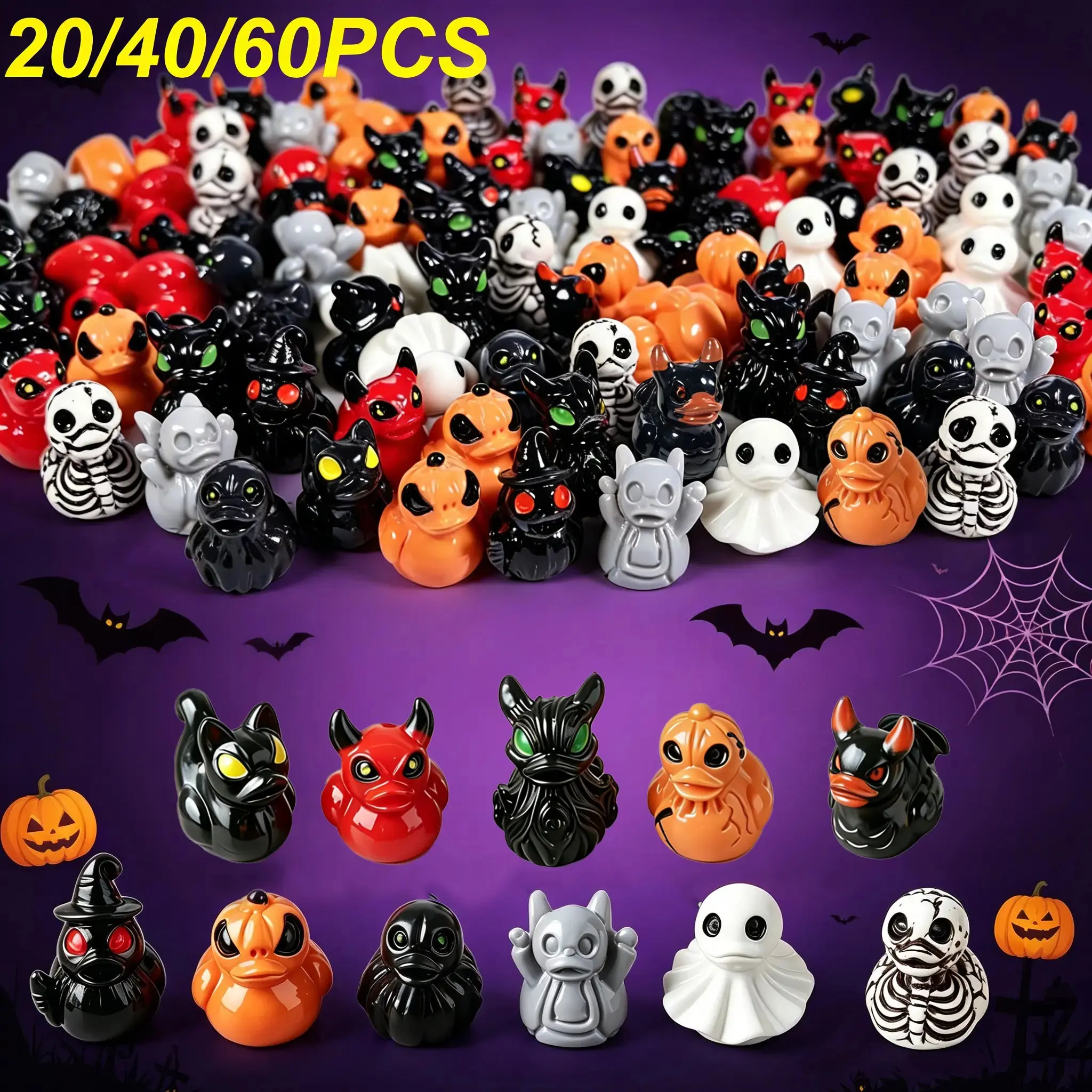 Humwam Polyresin Mini Duck Figurines - Spooky Resin Animal Figurines, Devil Ghost Skull Design Decorative Sculptures, Creative Ornament Oddities Gifts for Halloween Home Decor Desktops