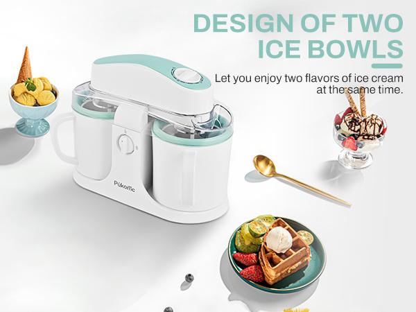 Pukomc Ice Cream Maker Machine for Home Use with Two Ice Cream Bowls Simple Operation Easy to Clean White Easy Fast Use Perfect Dessert,The best Christmas New Year gift summerwins