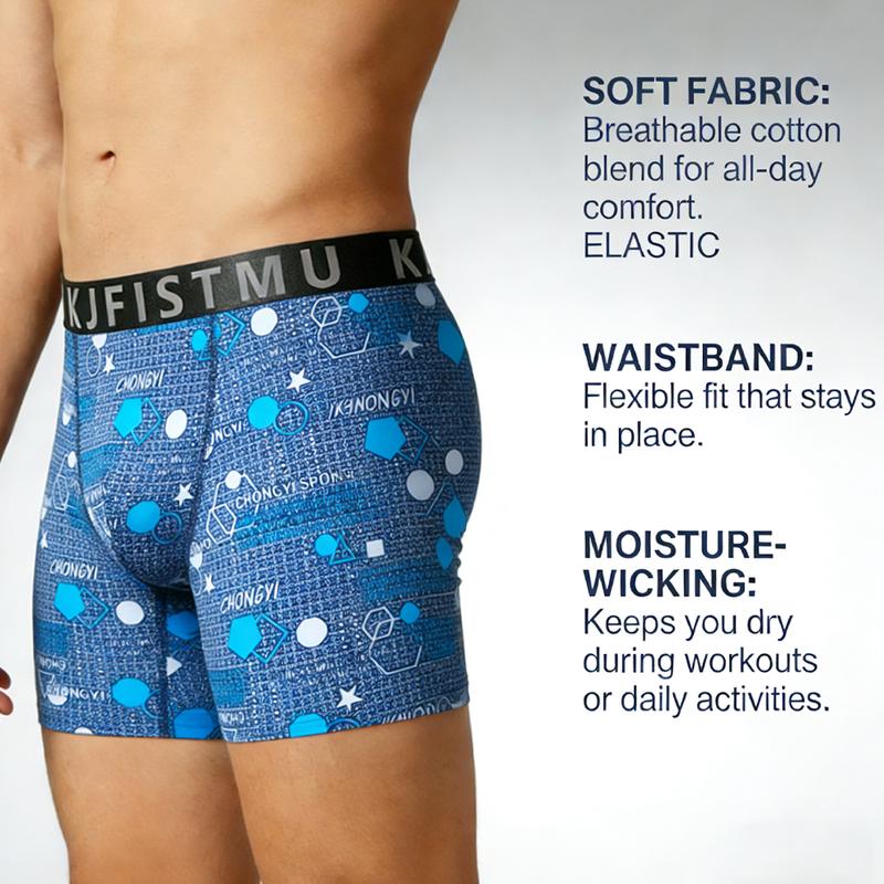 KJFISTMU 16-piece men's boxer briefs set, graffiti print, stylish underwear, comfortable, soft, and breathable. Cloud-like soft touch, silky fit, suitable for sports and workouts, wearable in all seasons. Men's apparel. Fabric for men's clothing.