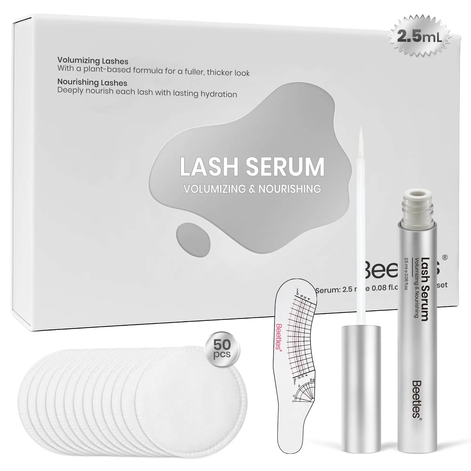 Beetles Lash Serum for Eyelash Growth Eyelash Growth Serum with Gentle Advanced Formula to Boost Longer Fuller Thicker Looking Lashes with Clean Pads and Eyelashes Ruler Gift for Women