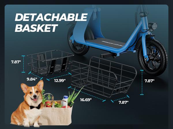 Windhorse C2-Cargo Electric Scooter with Seat Basket, 12.5'' Electric Commuting Scooter Adults 15.5MPH & 20 Miles Long Range, 450W Motor, Dual Disc Brakes, Foldable E-Scooter with Comfort Seat for Pets & Cargo, 265LBS Load