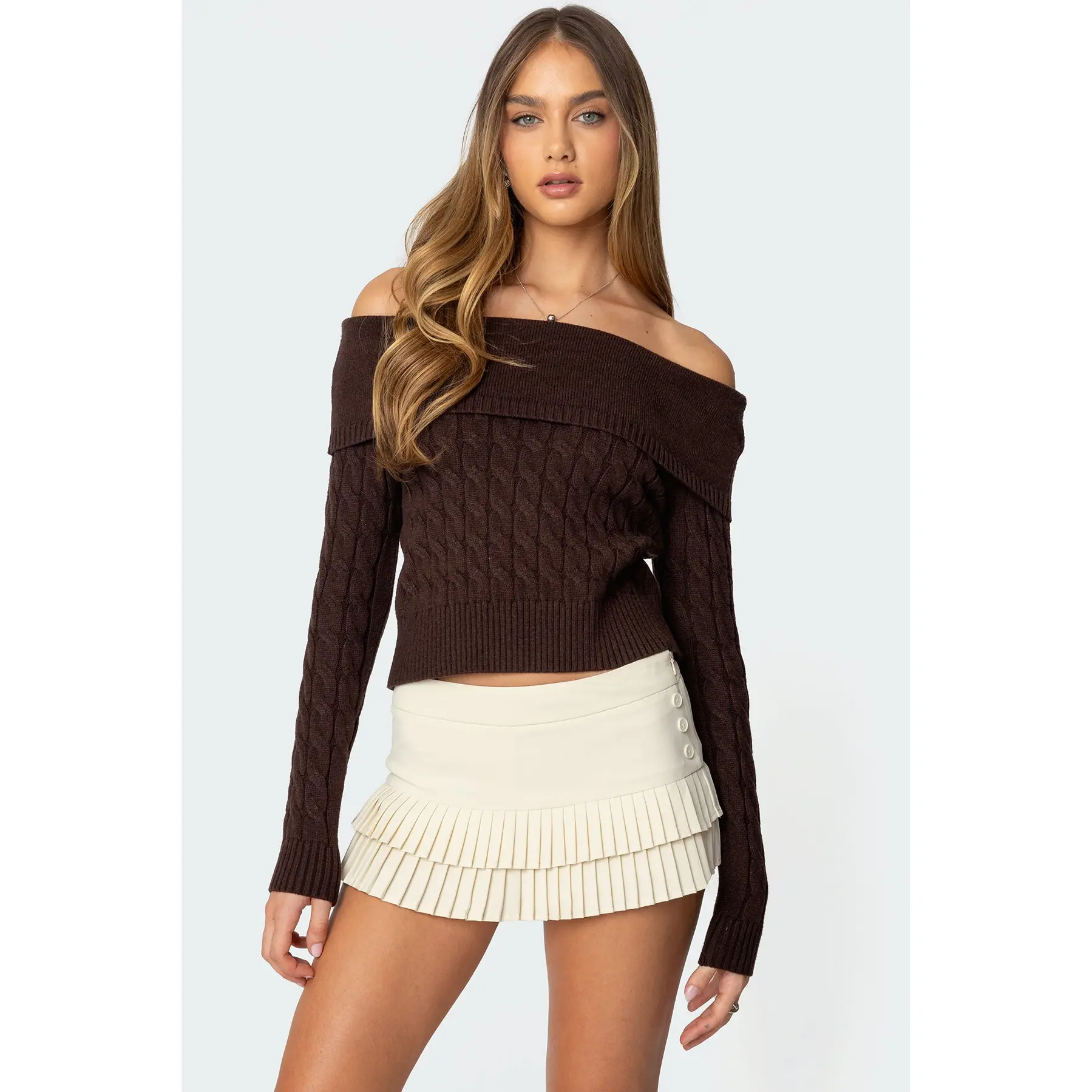 Glenn Fold Over Cable Knit Sweater