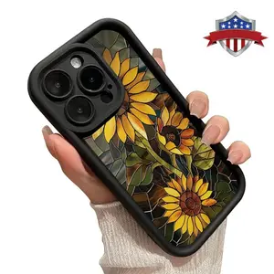 Artistic Sunflower Pattern Phone Case for iPhone 17 16 15 14 Pro Max 13 12 11 XR XS Plus Air Shockproof Non Slip Military-Grade Protection Silicone Cover