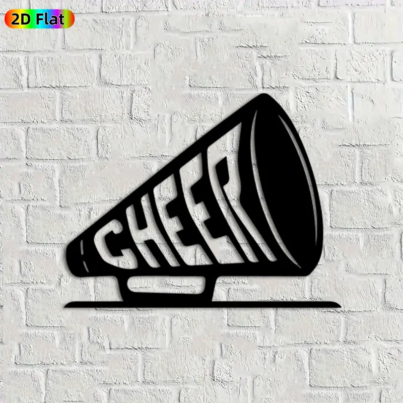 1pc Cheer Megaphone Metal Wall Art, Dynamic Cheer Megaphone Statue Mural, Ideal Gift for New Year, Christmas, Sports Decor Enthusiasts,  Perfect for Game Room Walls & Backyard Fences, Vibrant Cheerleading Theme Decor