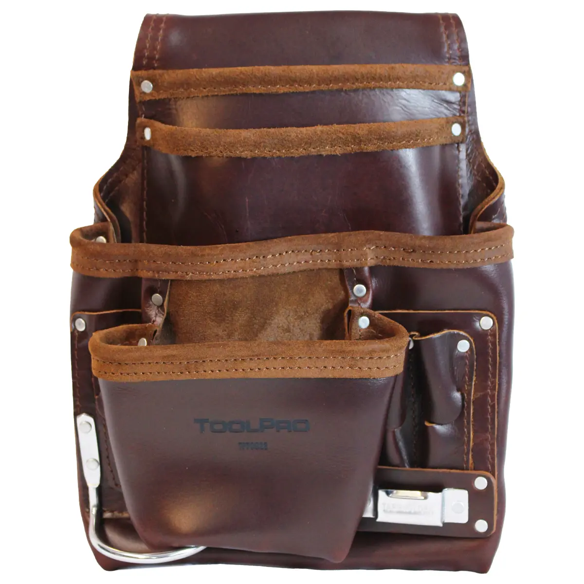 TOOLPRO Oil-Tanned Leather Construction Tool Organizer - 10-Pocket Belt Tool Pouch, Fits Up to 3 in Wide Items, for Drywall Equipment, Screws, Hammers, Woodworking DIY Enthusiasts, Tool Pouches
