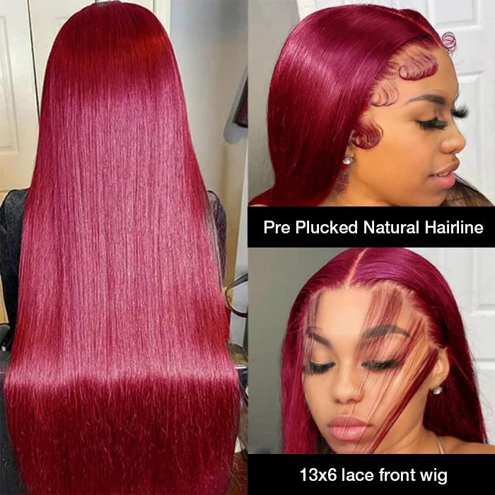 Pizazz Hair 13x4 HD Lace Front Wig Human Hair Wigs 99J Burgundy Straight Lace Frontal Human Hair Wigs with Pre-Plucked Natural Hairline