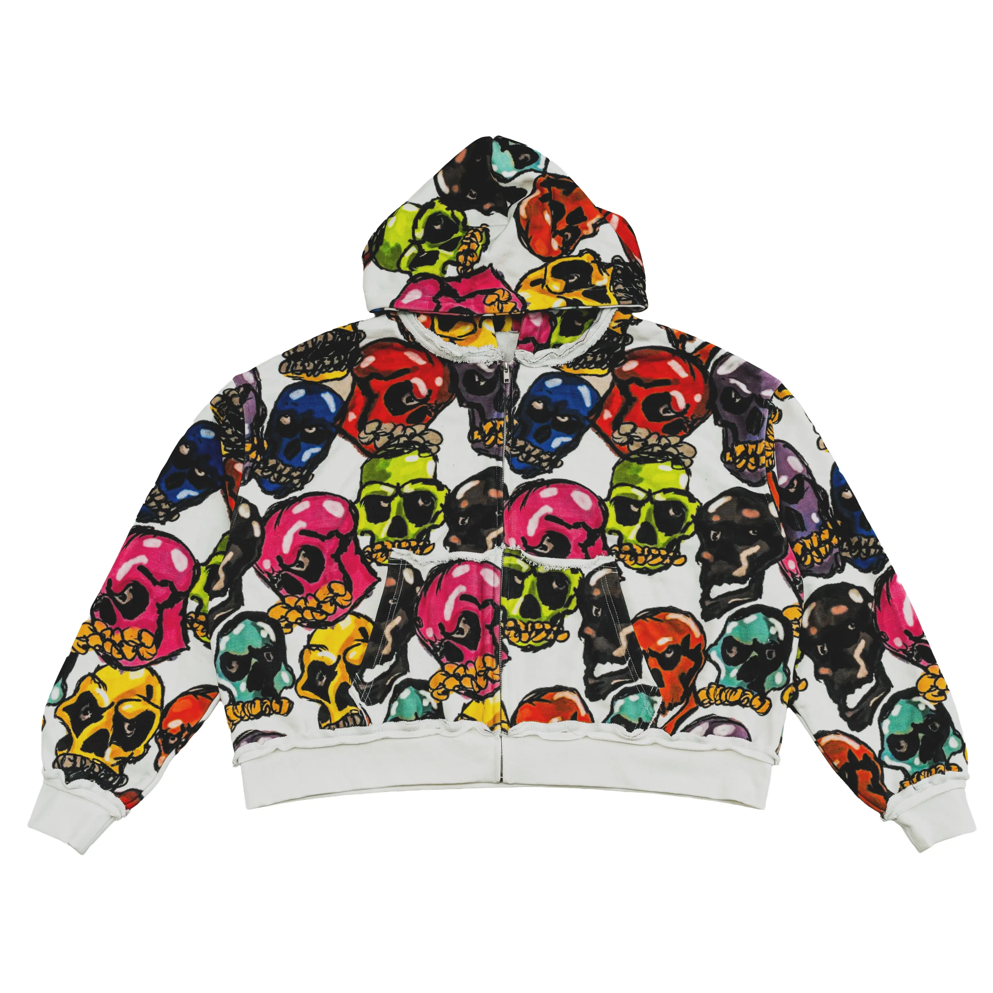 Skull Hoodie - Autumn Medium Length Long Sleeve Hoodie with Colorful Skull Pattern for Everyday Wear