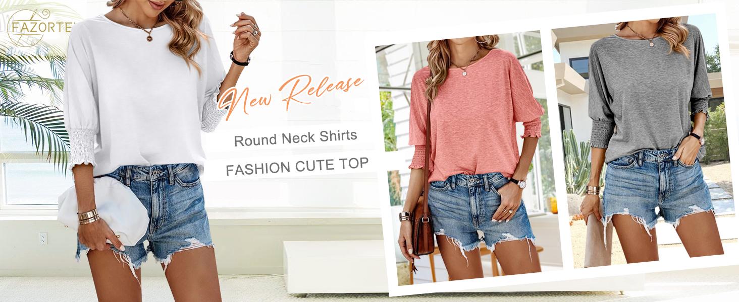 PiePieBuy Women's 3/4 Sleeve Blouse - Solid Color Crew Neck Shirt | Loose Fit Casual Top Basic Comfort Tshirt Crewneck Womenswear Fitted Streetwear casual outfits women PiePieBuy Women's 3/4 Sleeve Blouse - Solid Color Crew Neck Shirt | Loose Fit Casual Top Basic Comfort Tshirt Crewneck Womenswear Fitted Streetwear casual outfits women