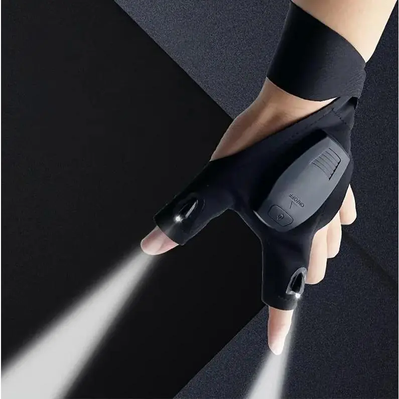 LED Rechargeable Flashlight Gloves (1 Pair) - Hands-Free Lighted Waterproof Camping Accessories, Ideal for Fishing, Hiking, Outdoor Sports & Tactical Use, Flashlights