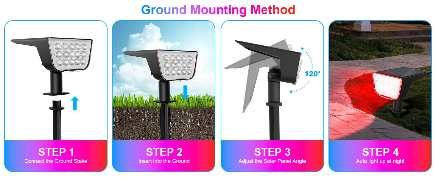 Upgrade RGB Landscape Spotlights,Christmas Solar Outdoor Lights with RGB Cycle Color Changing/Warm White/6 Fixed Color,Brighter with Light-gathering Concave Lens,Auto ON/OFF & Waterproof for Walkway Backyard Patio Yard Garden Halloween Accent Lightingng