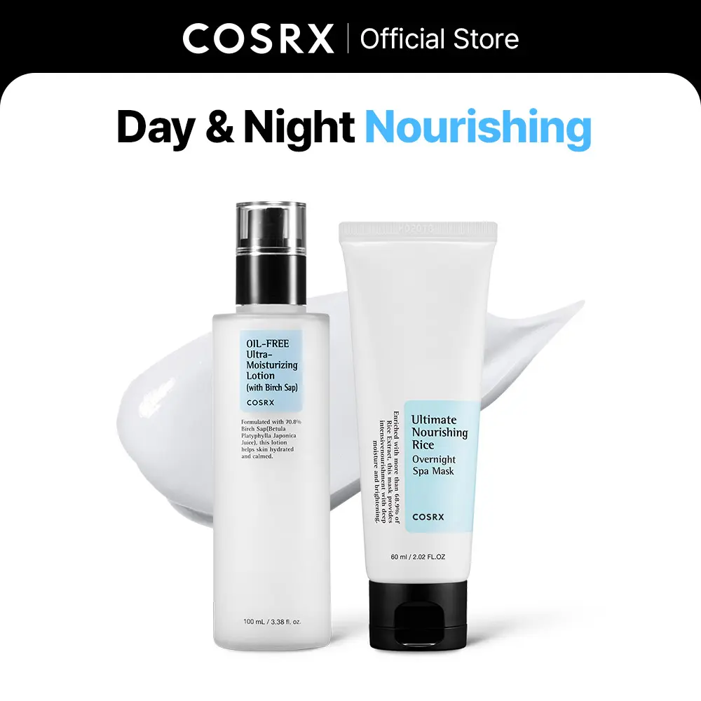 [COSRX Official] Silky Rice Moisturizer Lotion - Gentle Moisturizing Face Cream Set for Dry Skin, Calming Day & Night Nourishing Face Mask Blend Moisturizers, Intensive, Hydrating, Daily Brightening, Selfcare, Skin Repair, Moisturizer For Face