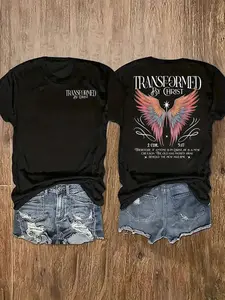 Women's Inspirational Faith T-Shirt, with winged design and scripture, short-sleeved casual printed tee