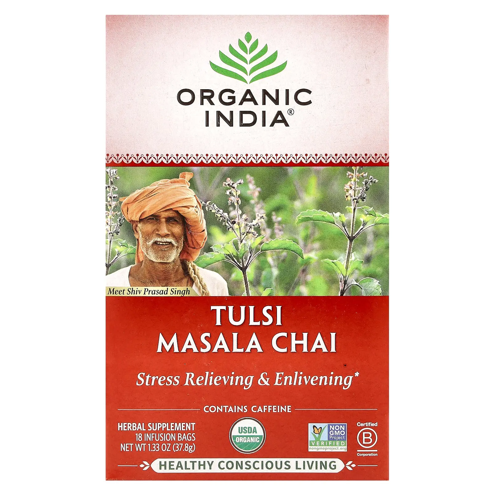 Organic India Tulsi Masala Chai Tea, 18 Infusion Bags, 1.33 oz (37.8 g)