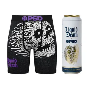 PSD Mens Liquid Death Boxer Briefs - Standard Length 7 Inch Inseam, Soft and Breathable Poly Blend Fabric PSD Mens Liquid Death Boxer Briefs - Standard Length 7 Inch Inseam, Soft and Breathable Poly Blend Fabric