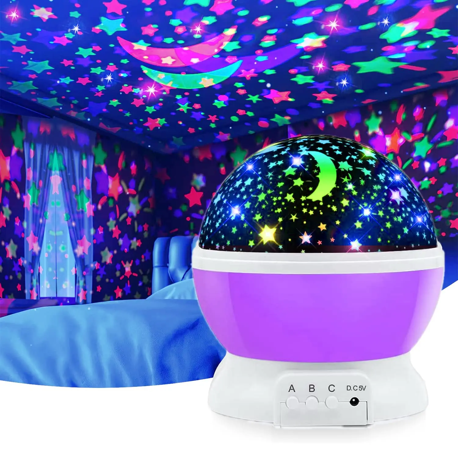 Rotating Dome Star Projector Night Light - Quiet Dual-Mode Rot Office Presentation Supply, LED Accent Lighting, LED Home Decor, ABS Space Minimalist Sensory Toy for Indoor Use with Ambient Glow, Ideal Gift for Autistic Kids 1-10