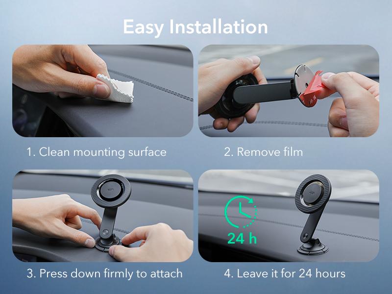ESR for MagSafe Car Mount - Dashboard Magnetic Phone Holder for iPhone 17/16/15/14/13/12/Samsung, Strong Magnets, 360° Rotation, Black Carbon Fiber