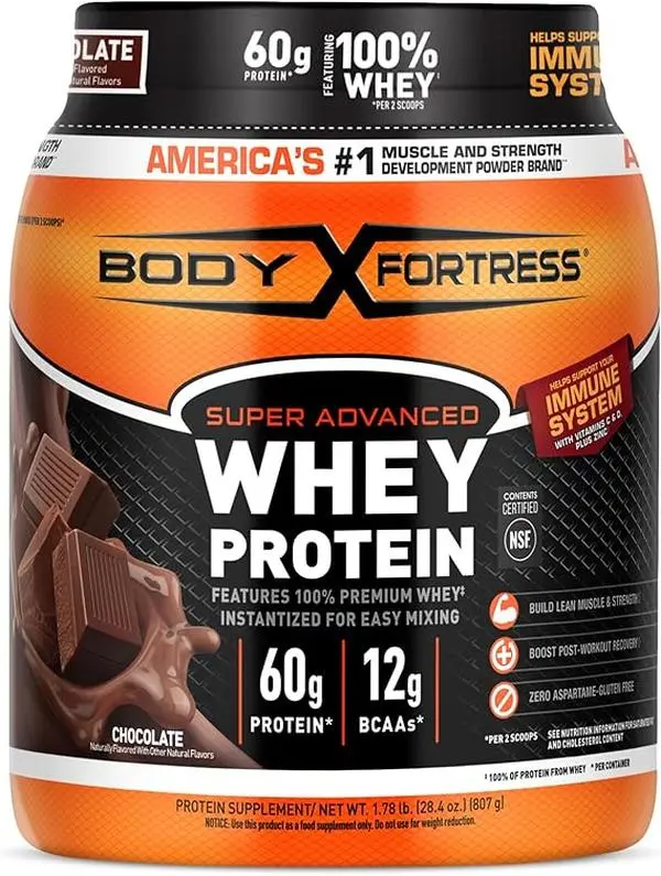 Body Fortress 100% Pure Whey Premium Protein Powder, Chocolate Flavor, 1.78lbs, Easy-to-Mix Nutritional Drink for Fitness & Healthcare