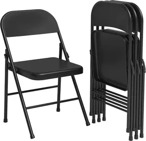 8 Pack Black All-Steel Folding Chairs Set of 8, Heavy Duty Metal Foldable Dining Chair with Backrest, Hold Up to 350 LBS, Orange Portable Fold Chair for Home, Office, Indoor & Outdoor Events