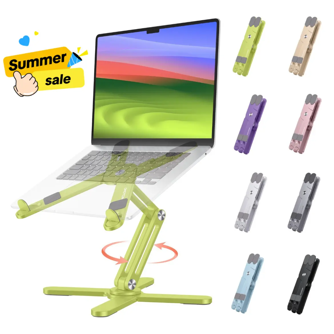 OMOTON 360° Swivel Adjustable Height Laptop Stand with Non-Slip Pads, All-Metal Foldable Portable Cooling Ergonomic Stand & Tray, Fits 11-16 in MacBook, iPad, Android Tablets & Laptops for Office, Home Desk, Adjustable Height Laptop Stands & Trays