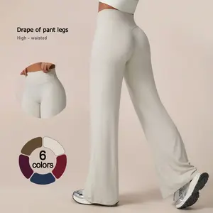 TimeOFF Women's Wide-Leg Pants – High-Waisted, Draped Pant Legs for Comfort & Flattering Fit in Yoga, Workouts & Daily Casual Wear Outfits Chic elastic waist yoga pant gym