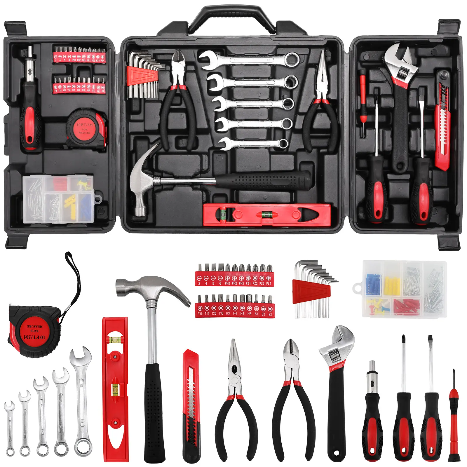 【backtoschool】TLGREEN 147-Piece Tool Set, Tool Kit for Home with Storage Tool Box, Screwdrivers, Adjustable Wrench, Pliers, Knife, General Household Hand,Father'sDayGift, Tools for Home, Car, Dorm, Garage, Home Maintenance Kit, tools, mechanic tools tikto
