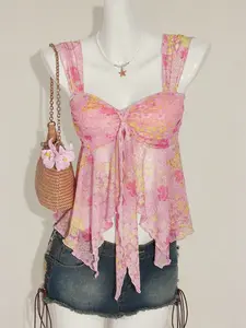 RES Women's Ditsy Floral Asymmetrical Hem Cute Floral Blouse, Adorable Summer Top