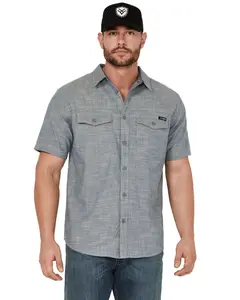 Hawx Men's Chambray Short Sleeve Button-Down Stretch Work Shirt - Hxsp24w65-Ltbl