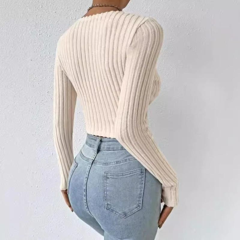 Short Deep V-neck Slim-fit Long Sleeve Knitted Sweater in Apricot & Black for Winter Pullover Style Thick Polyester Plain Design Short Deep V-neck Slim-fit Long Sleeve Knitted Sweater in Apricot & Black for Winter Pullover Style Thick Polyester Plain Design