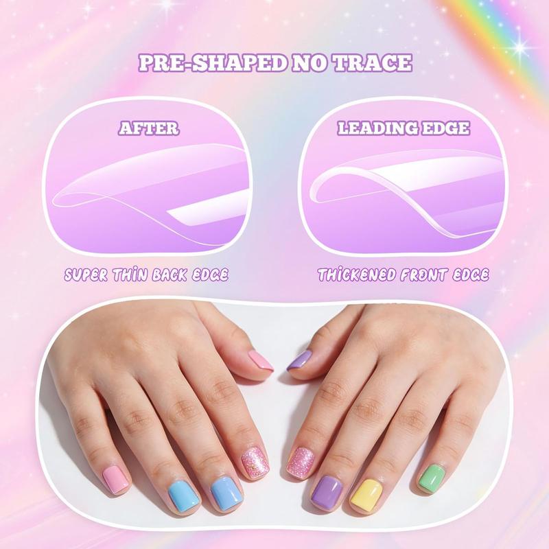 Short Kids Clear False Nails - 240Pcs Press on Nails for Little Girls Full Cover Children Fake Nails Fingernail Decoration 10 Sizes Soft Gel Nail Tips for Kids