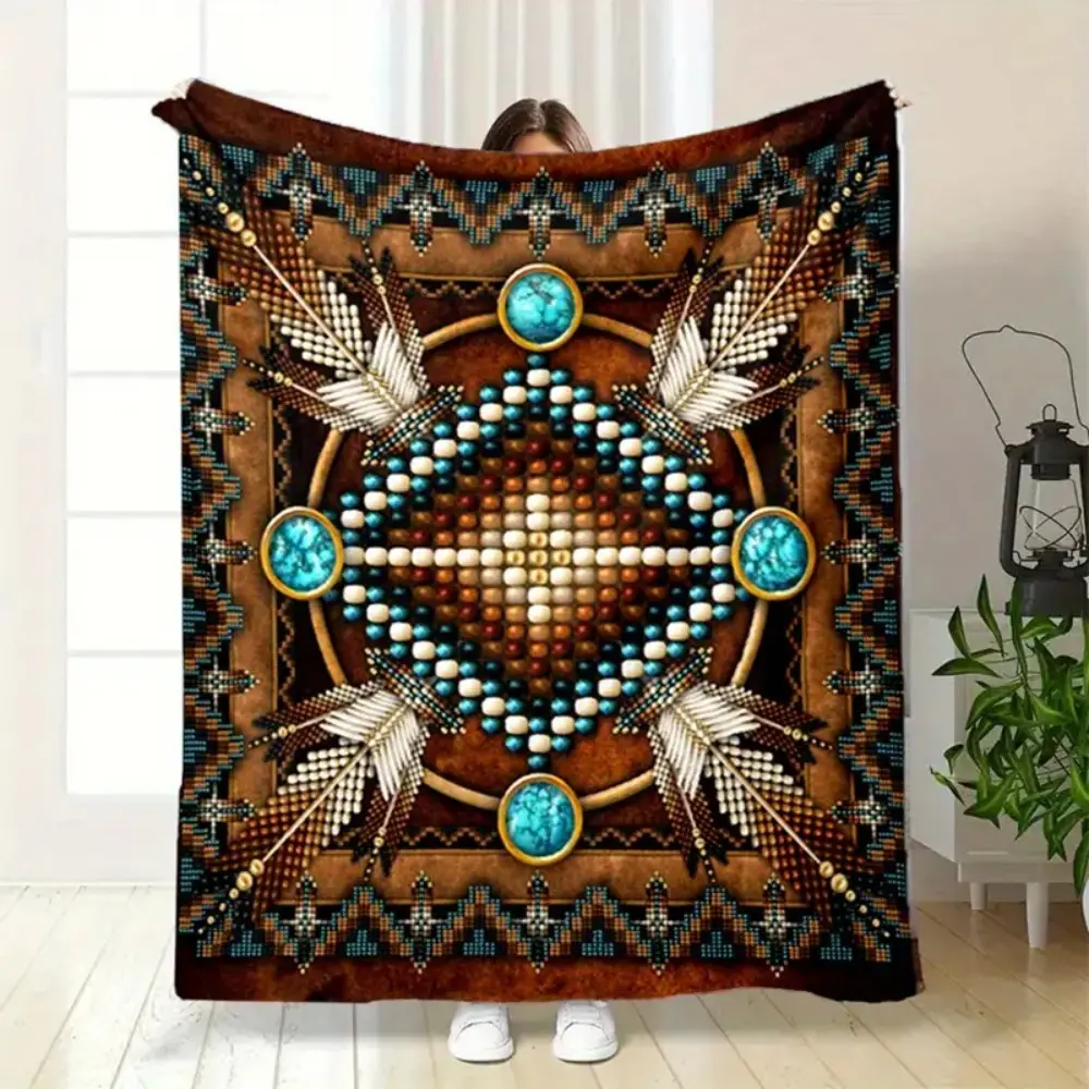 Native American Print Dream Catcher Large Flannel Blanket - Classic, Soft, Unisex, All-Season Warm Throw - Machine Washable for Sofa, Bed - Decorative Gift for Adults