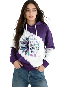 Women's Purple White Tie-Dye Hooded Sweatshirt Featuring Vibrant Multicolor Sunflower Art & 'It's Okay If The Only Thing You Do Today Is Breathe' Motivational Text – Long Sleeve Drawstring Hoodie with Front Pocket