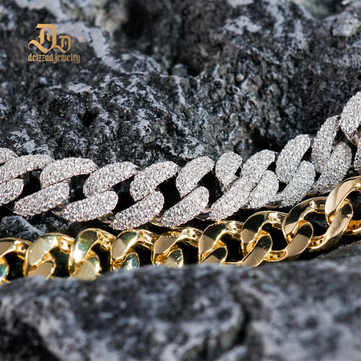 Delzzad (MSG.01) 14K Gold-Plated Hip Hop Bling Cuban Bracelet Necklace Chain VVS Synthetic Moissanite S925 Unisex Sparkle Cuban Chain Perfect for Any Occasion & Everyday Wear Birthday Anniversary Christmas Gifts