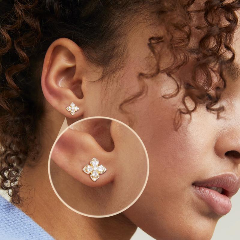 Turandoss Lucky 4-Leaf Clover Stud Earrings, 14K Gold Plated S925 CZ | Valentine’s Gift Turandoss Lucky 4-Leaf Clover Stud Earrings, 14K Gold Plated S925 CZ | Valentine’s Gift