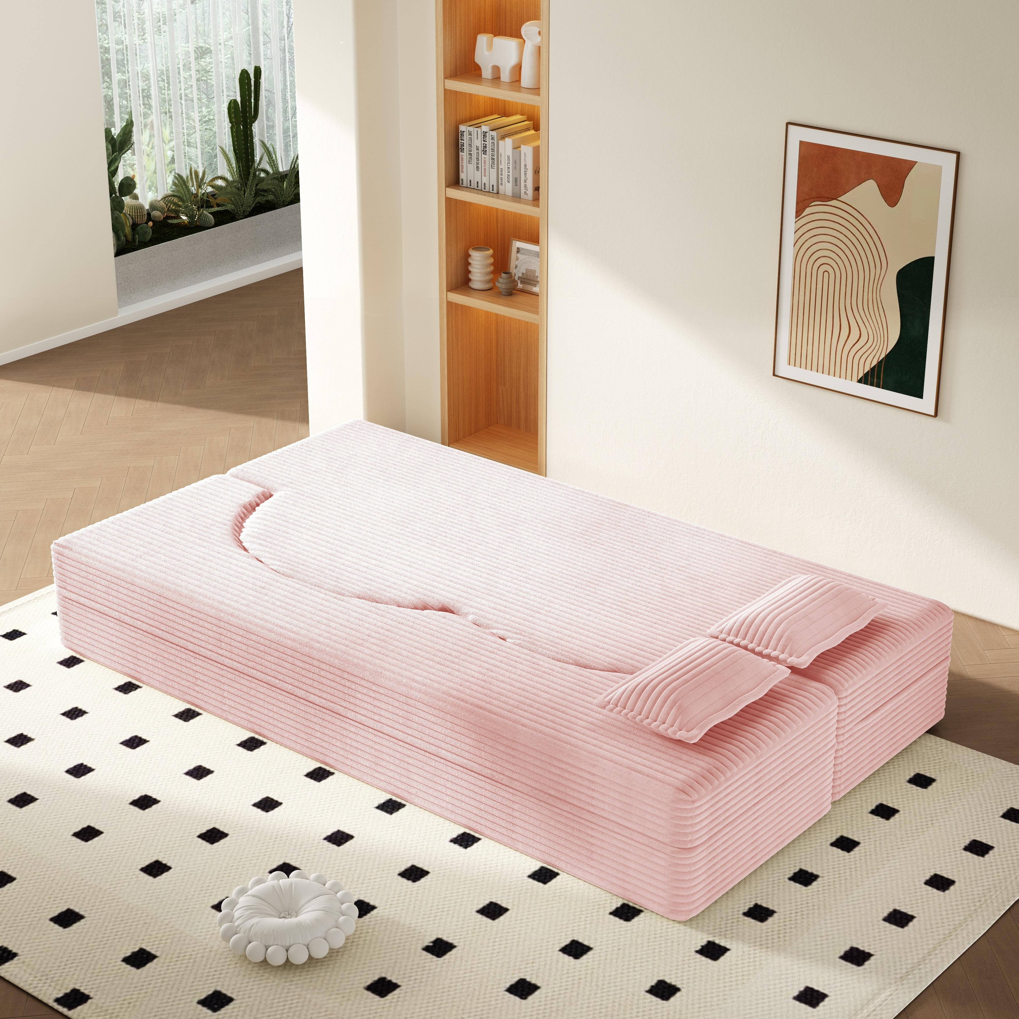 Eyisean 78in Corduroy Upholstered Padded Seat Sleeper Sofa Bed - Modern 2-in-1 Full-Size Foldable Durable Polyurethane Foam Mattress with 2 Pillows, Boneless Couch for Living Room/Dorms, 78"l x 54"w x 30"h, No Assembly Required for Everyday Relaxation