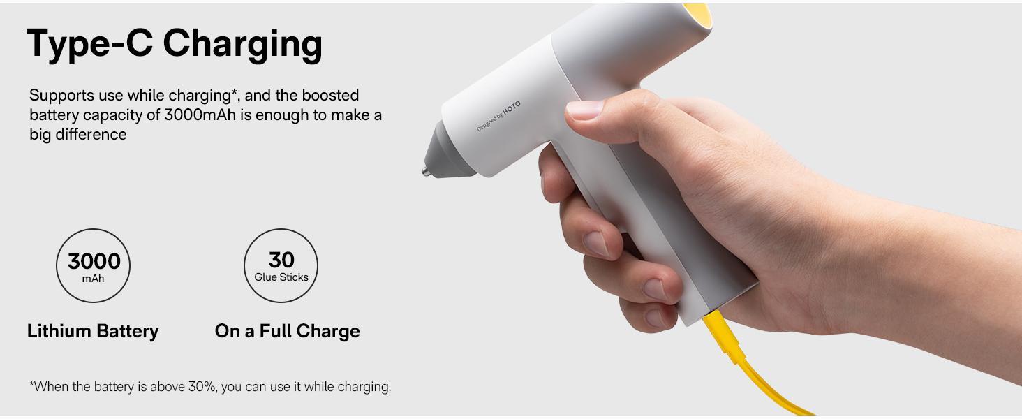 HOTO Electric Hot Glue Gun - 30s Preheat, Wireless/Wired Dual Mode, Anti-Drip for Home & Craft Projects Cordless