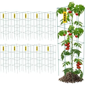 VEVOR Tomato Cages,  11.8\" x 11.8\" x 46.1\", 10 Packs Square Plant Support Cages, Green PVC-Coated Steel Tomato Towers for Climbing Vegetables, Plants, Flowers, Fruits