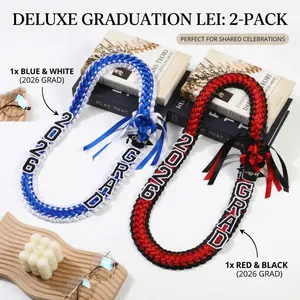 Graduation Leis Class of 2026 2 Pcs BFF Set Grad Ribbon Double Braided Necklace with Graduation Cap 2026 GRAD Patches Handmade Leis Grad Gifts for Graduates Senior College Students Daughter Son Friends Couples for Graduation Ceremony Party Celebration
