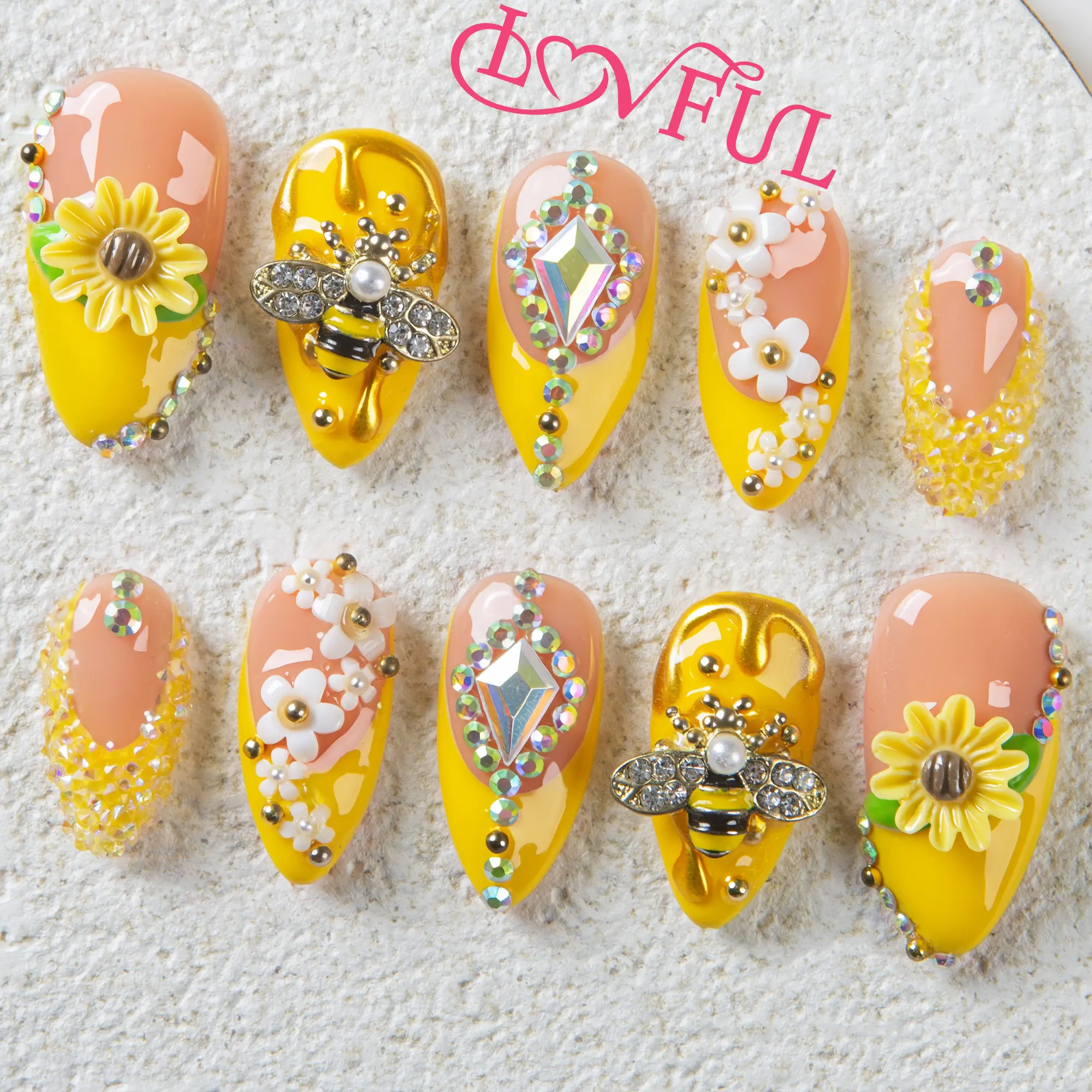 Lovful Almond Regular Length 1'' Elaborate Handmade Acrylic Press-On Nails | 10PCS Reusable,Salon Quality,H30-H343 Glitter Rhinestones #DealsForYouDays