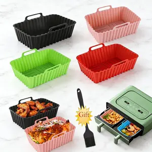 7'' Rectangular Lined Pot Holders (2-pack) With Heat-resistant Silicone Baking Tray Liners And Heat-resistant Oil Brushes. Reusable Non-stick Baking Trays, Food-grade Silicone Air Fryer Baking Trays, Easy To Release And Clean. Kitchen Gadgets