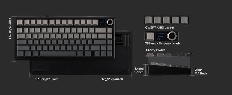 New Aula F75 MAX Wireless Mechanical Keyboard with TFT Screen and Knob, Gasket Gaming Keyboard in 75% Layout, Hot Swappable, RGB Backlight, for PC/Mac/Linux (Black Gradient)