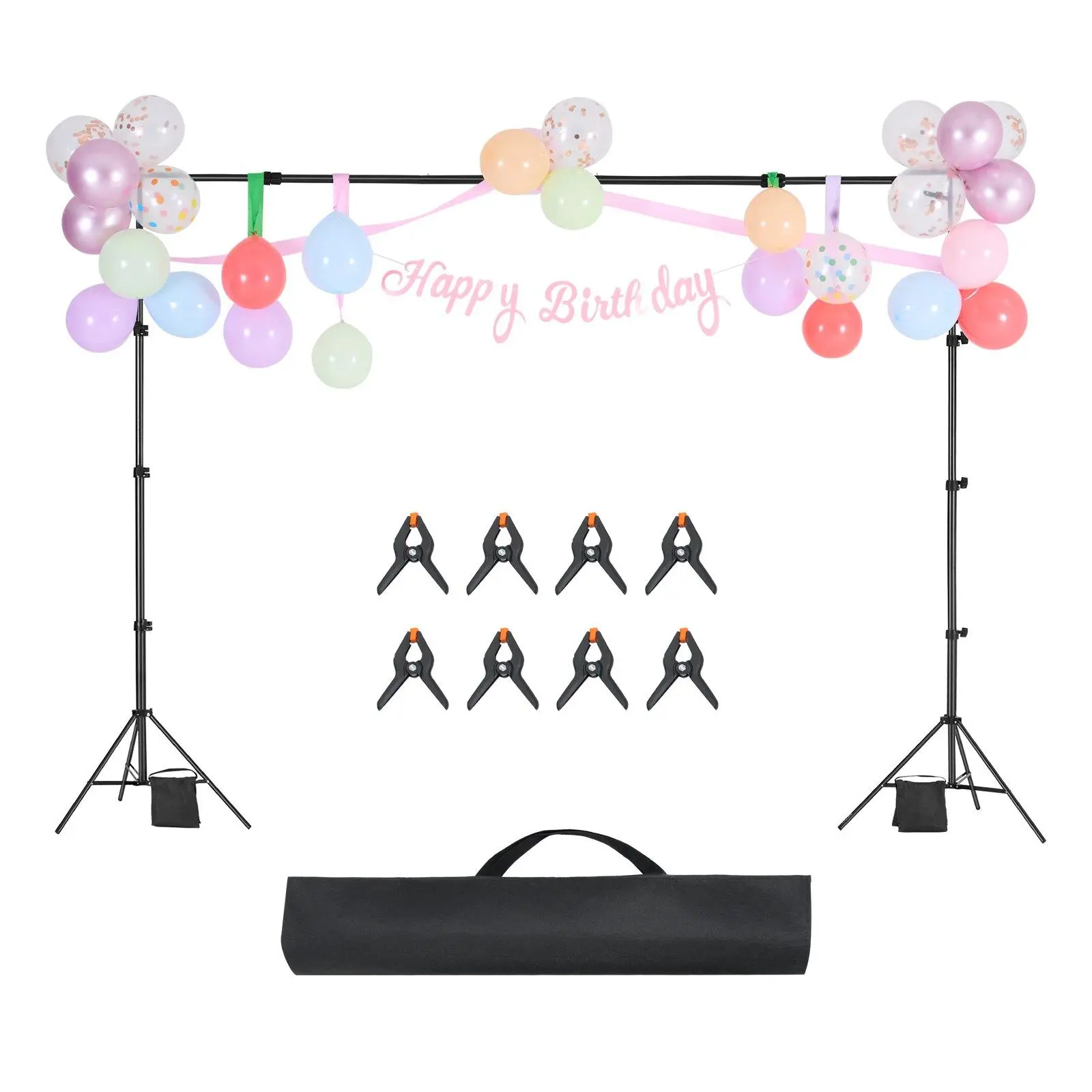 【Summerfinds】7x10 ft Carbon Steel Adjustable Customizable Backdrop Stand Kit, 2 Tripods, Holder, Heavy-Duty Clips Secure Fabric Neatly, Spring Pins, Photography Props for Content Creators, Studios, Contentcreator