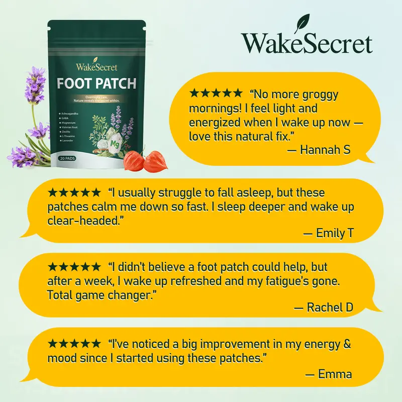 WakeSecret Natural Foot Detox Sheet Patch for Adults - Lavender, Ashwagandha, Magnesium, GABA, Valerian Root - Overnight Warming Care, Stress Relief, Sleep Aid, Soothing, Refreshing, Rebalancing - Beauty & Personal Hand & Foot Care