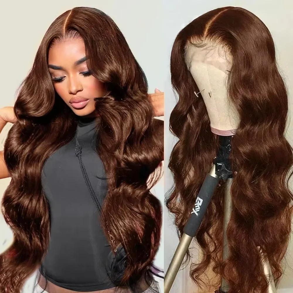 Bling Hair 30 32 34 Inch Chocolate Brown 13X4 Lace Front Wig Body Wave Human Hair 180% Density 13x6 Hd Transparent Front Wigs Pre Plucked Wigs For Women