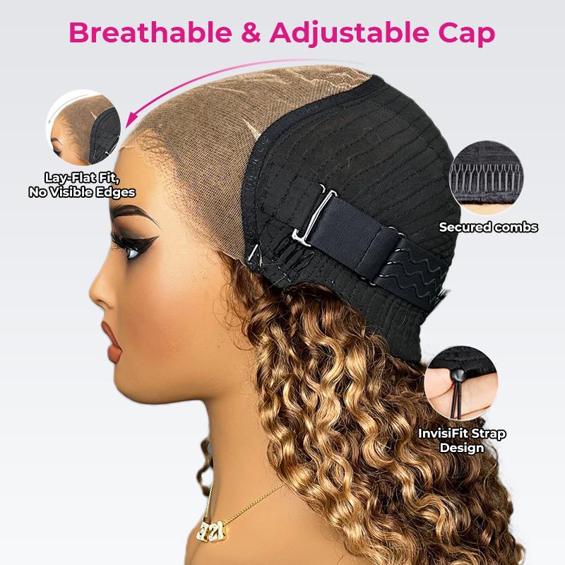 ISEE HAIR Wear Go M-Cap 9x6 Burmese Curly Highlight Brown & Natural Black Glueless Wig Pre-Cut Lace Beginner Friendly#TikTokShopHolidayHaul