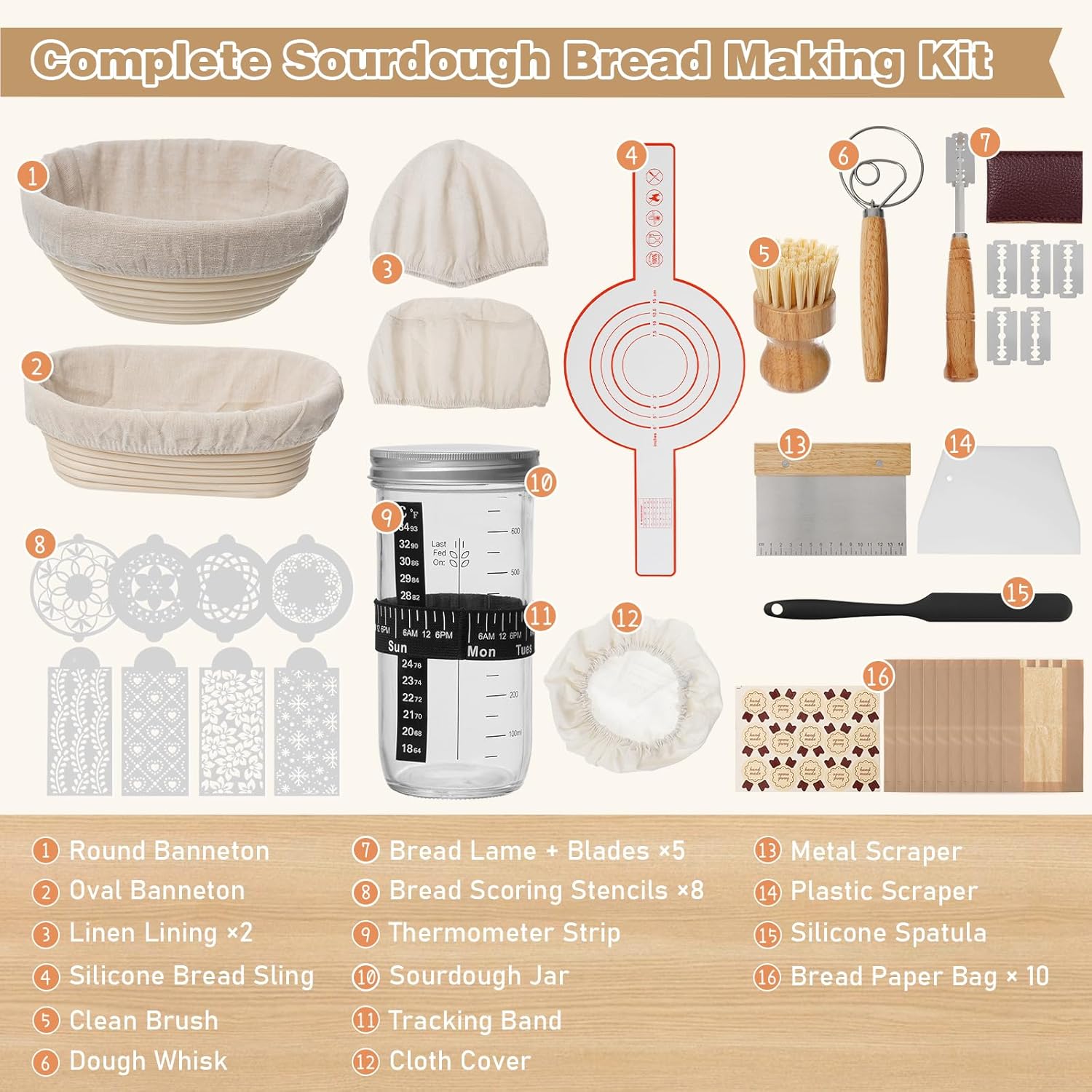 12PCS Sourdough Starter Kit, Banneton Bread Proofing Basket, 24oz Glass Sourdough Starter Jar, Sourdough Bread Baking Supplies, Sourdough Proofing Basket, Bread Making Tools- B 12PCS Sourdough Starter Kit, Banneton Bread Proofing Basket, 24oz Glass Sourdough Starter Jar, Sourdough Bread Baking Supplies, Sourdough Proofing Basket, Bread Making Tools- B