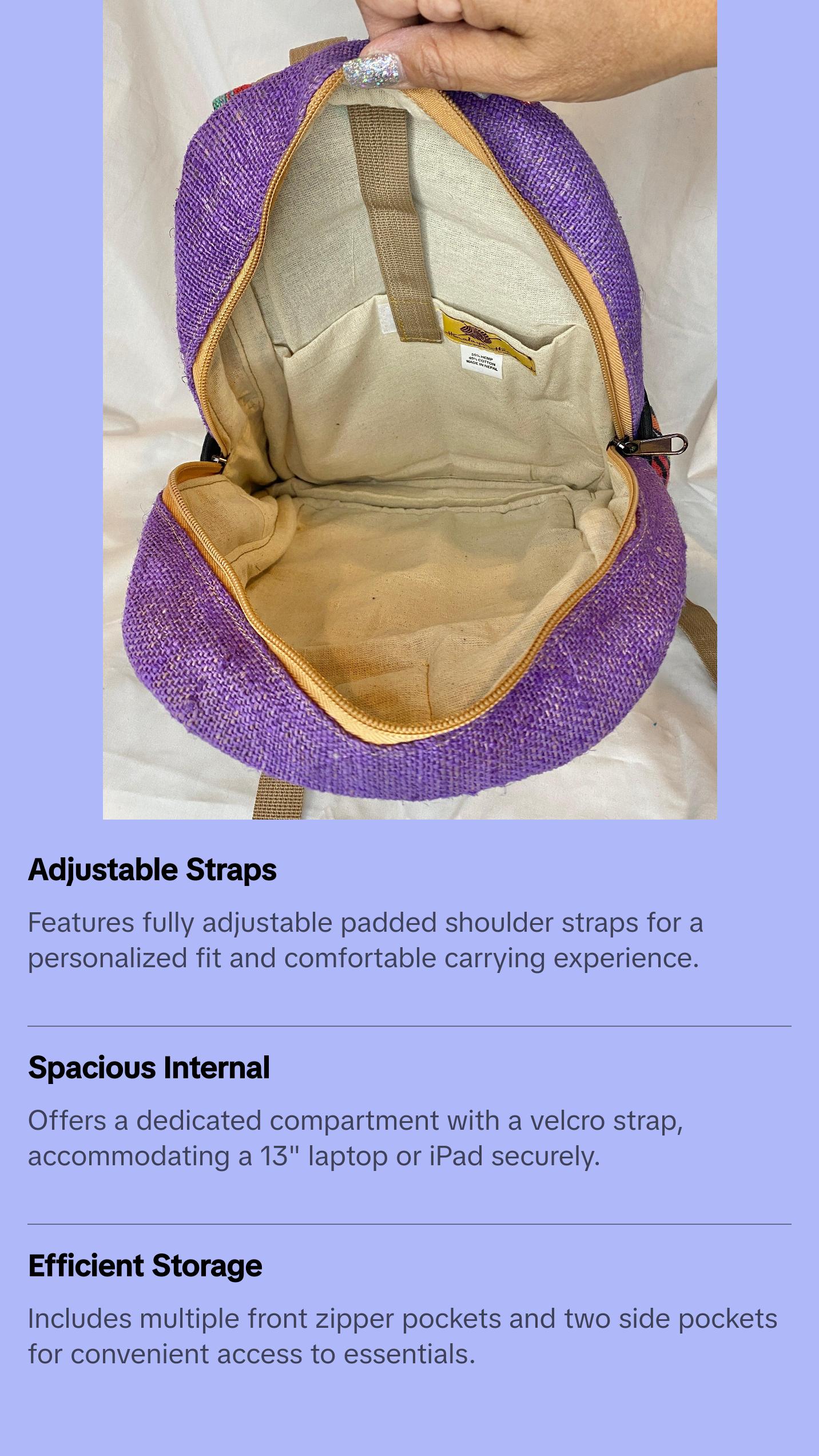 Himalayan Hemp Backpack -Orange/Purple