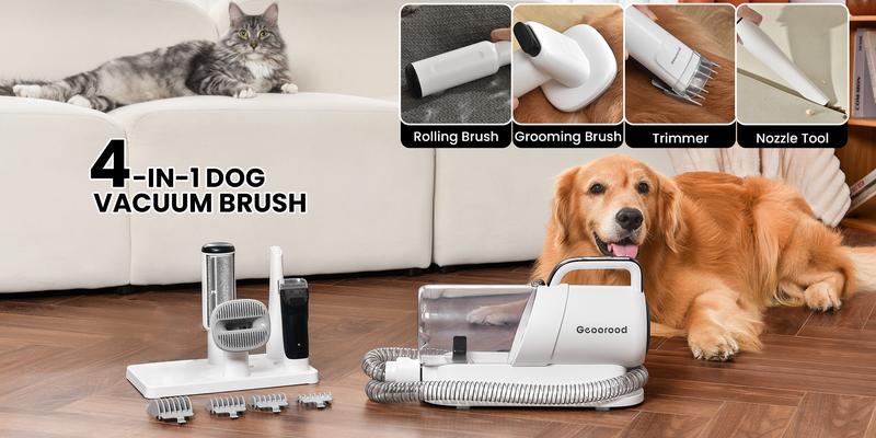 Geoorood Dog Grooming All-in-One Kit with Vacuum Brush 2.2L Large Pog Stainless Steel Blades Lightweight Design 10KPa Suction Force Portable Cleaning Set