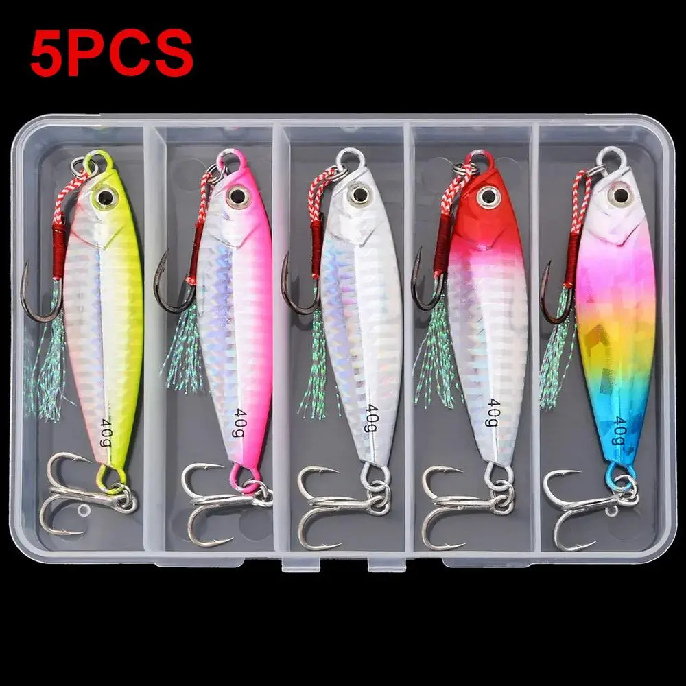 5PCS Metal Jig Fishing Lure 7g-40g Cast Hook Swimbait Laser Wobbler Pike Spoon Carp Spinner Sea Tackle Kit Pesca Artificial Bait