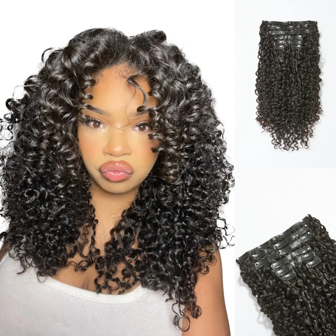 LUVME Clip-Ins 100% Virgin Human Hair Seamless Invisible Edge Burmese Curly/Messy Curly/Straight/Body Wave/Kinky Curly/Yaki Straight