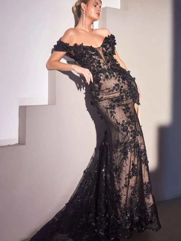 Showstopper | Off the Shoulder 3D Applique Floral Gown | CC2164